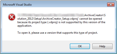 visual studio convert to 2012 setup project not supported
