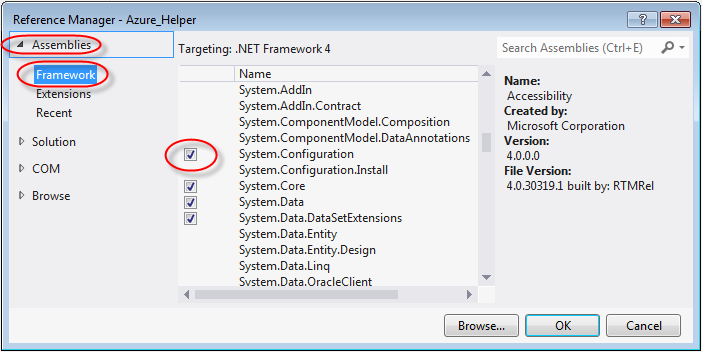 visual studio add reference system configuration
