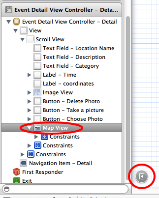 xcode select object in outline view