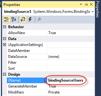 Visual Studio DataGridview Binding DatSource properties