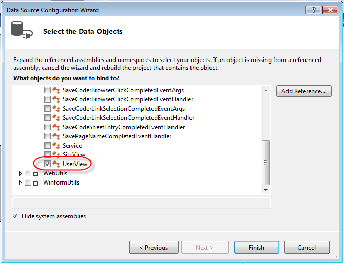 Visual Studio DataGridview Binding Data Source properties select data object