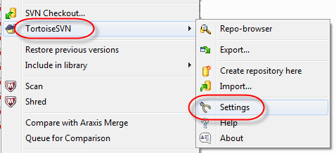 TortoiseSVN Settings Select