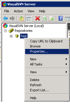 VisualSVN Repository Properties Select