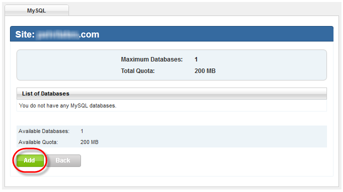 Winhost MySQL Setup Add