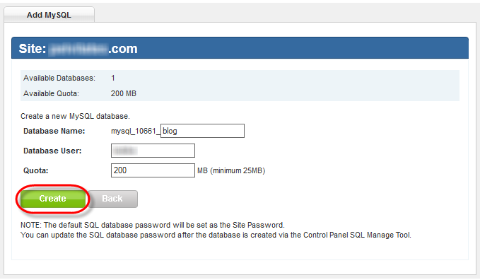 Winhost MySQL Setup Create