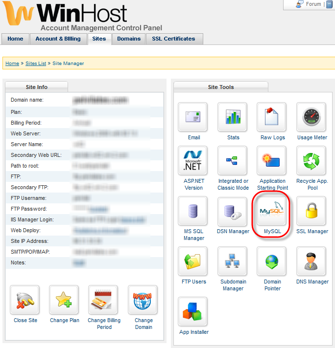 Winhost MySql Setup Link