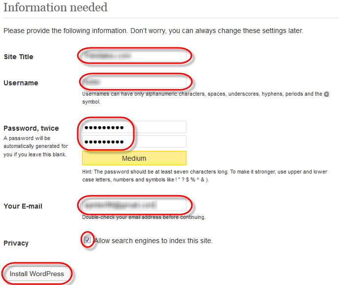 WodrPress Setup Config Site Values