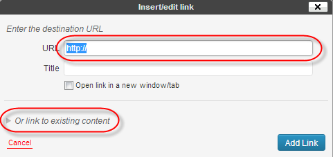 WordPress Link Dialog