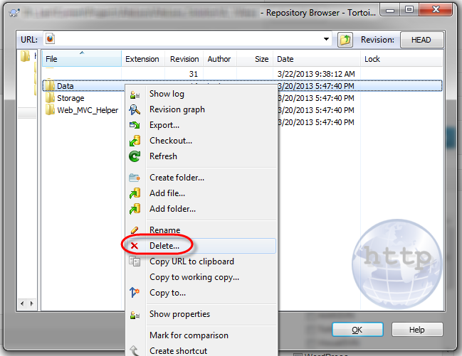 TortoiseSVN repo browser folder delete