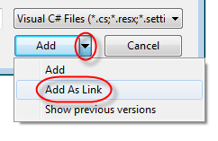 visual studio convert to 2012 project add as link