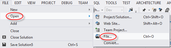 visual studio open file