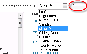 wordpress theme editor select theme